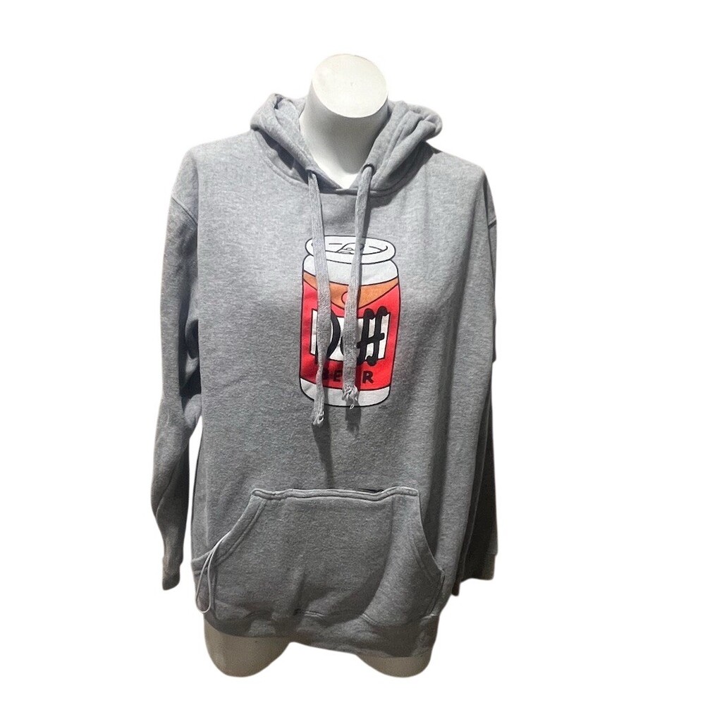 Universal Studios Simpsons Duff Beer Graphic Pullover Hoodie Gray Size L